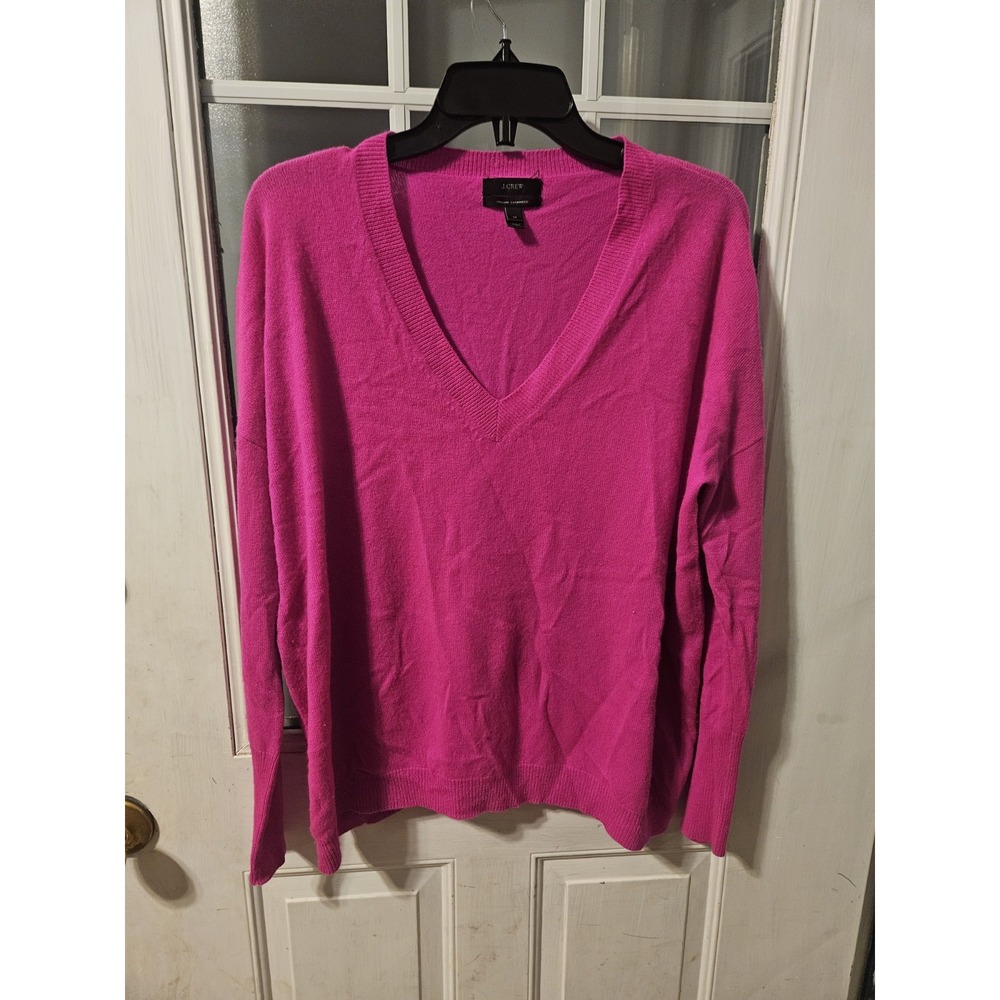 J.Crew Italian Cashmere V-Neck Sweater Womens Medium Neon Pink Fuchsia Pullover